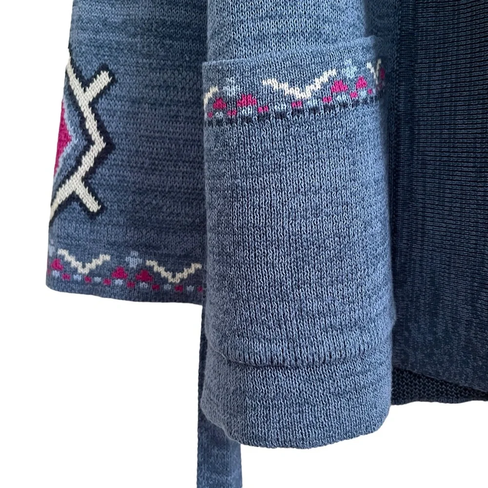 Blue Patterned Belted Shawl Cardigan Sweater - Picture 9 of 16